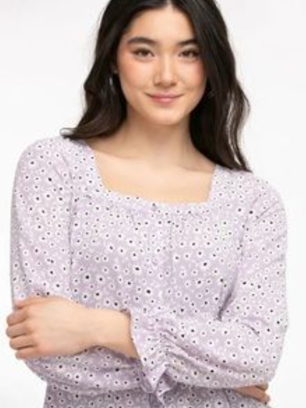 Square-Neck Lavender Floral Blouse - Women's Top